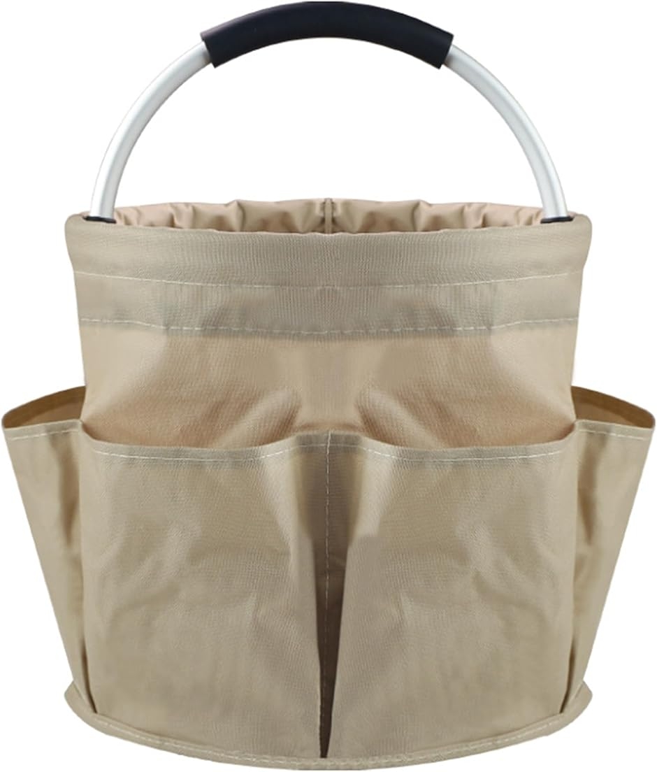 折りたたみ バケツ ポケット付き 15L マルチバケツ コンパクト 多用途 キャンプ アウトドア 釣り (ベージュ,  28x28cm)