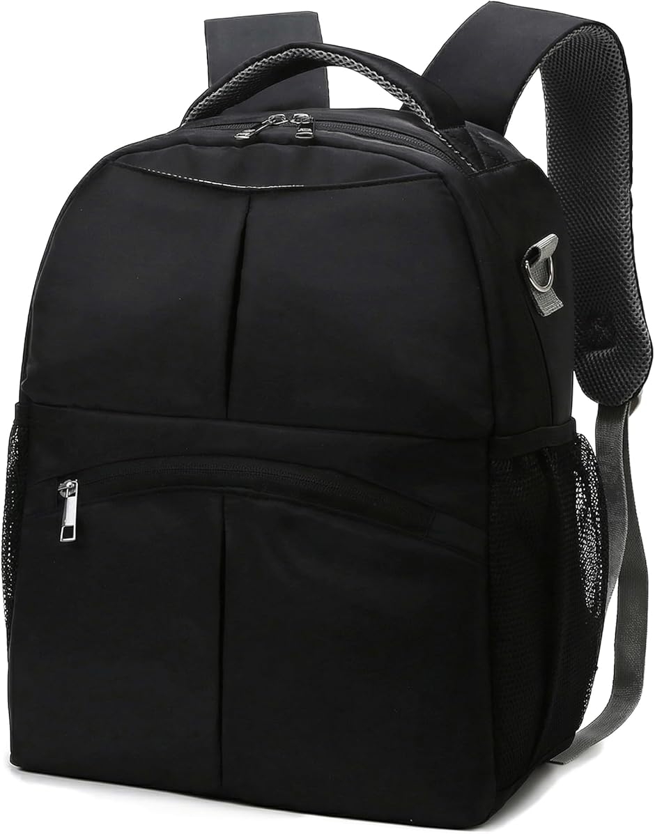 マザーズリュック 軽量 400g 大容量 21L マザーズバッグ ベビーカーバッグ兼用 (ブラック,  ミディアム)