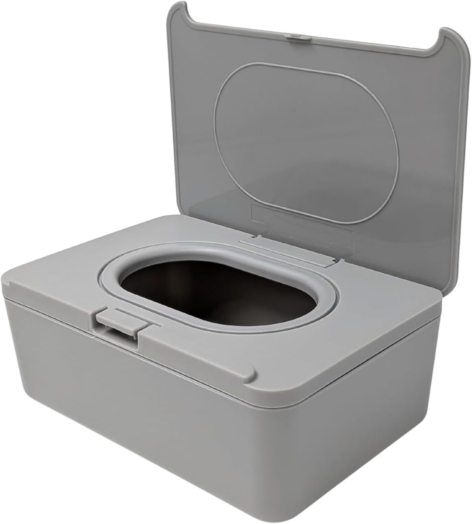 ティッシュケース ワンタッチ 蓋付き ウェットティッシュ 除菌シート マスク入れ スリム 薄型 ソフトパック 収納 ボックス (グレー)