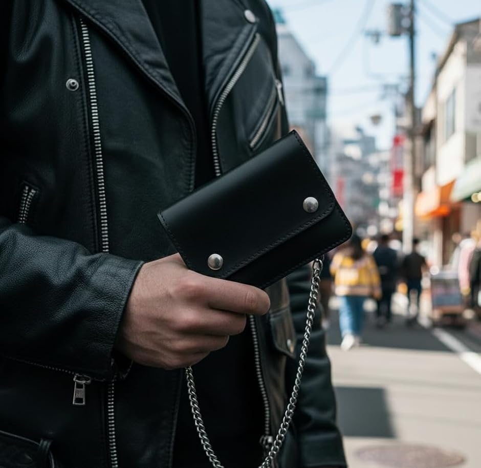 栃木レザー ミニトラッカーウォレット ハーフウォレット (ブラック金具