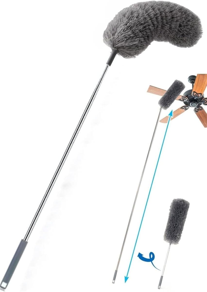 ほこり取り ホコリ取り はたき ハンディモップ 伸縮自在 高所清掃 最長 280cm 水洗い可能 (グレー,  2.8m)