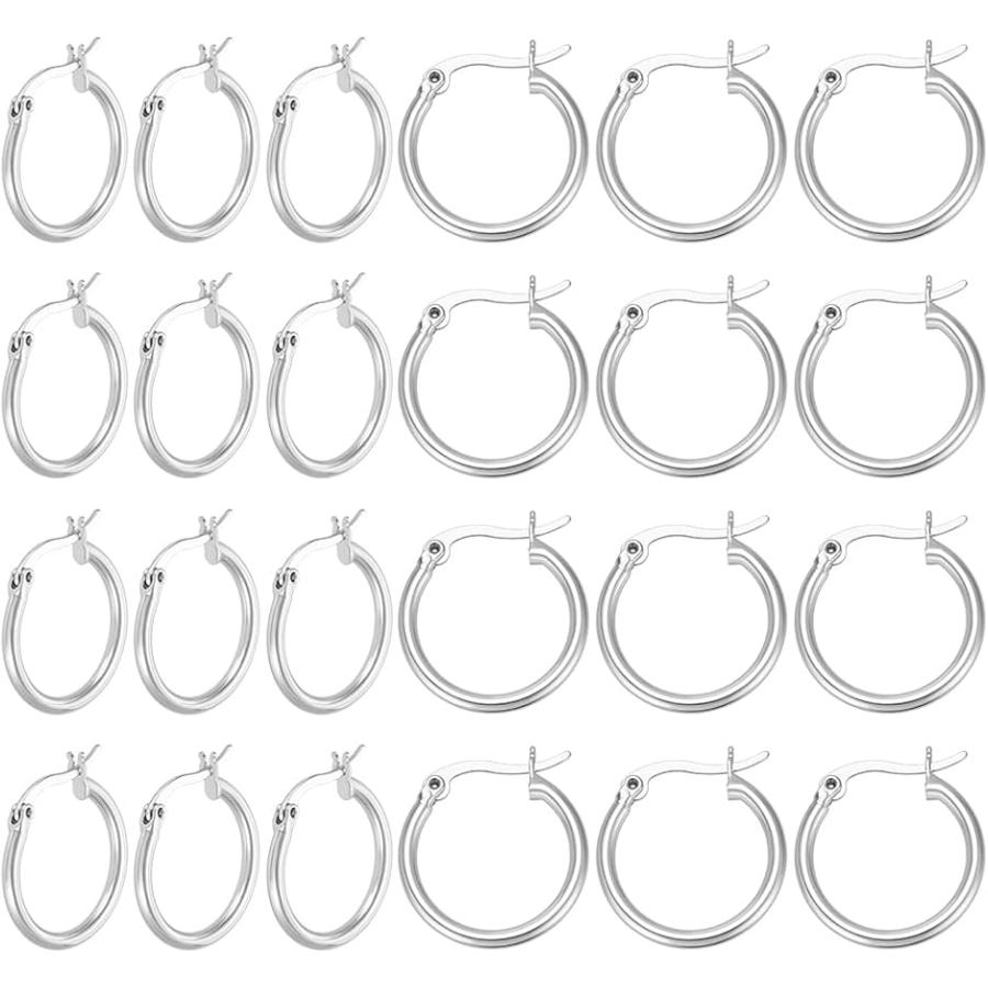 12ペア 22mm 925スターリングシルバーメッキフープイヤリング レディース 普段使い パーティー 結婚式 クリスマス (シルバー)