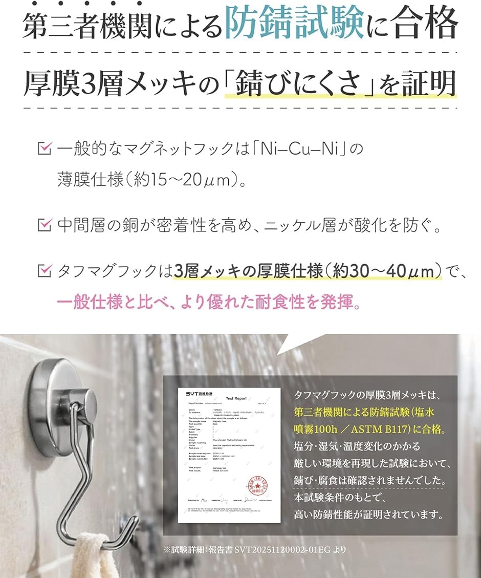 3個x36mm 防錆加工 強力マグネットTough Mag Hook タフマグフック 垂直