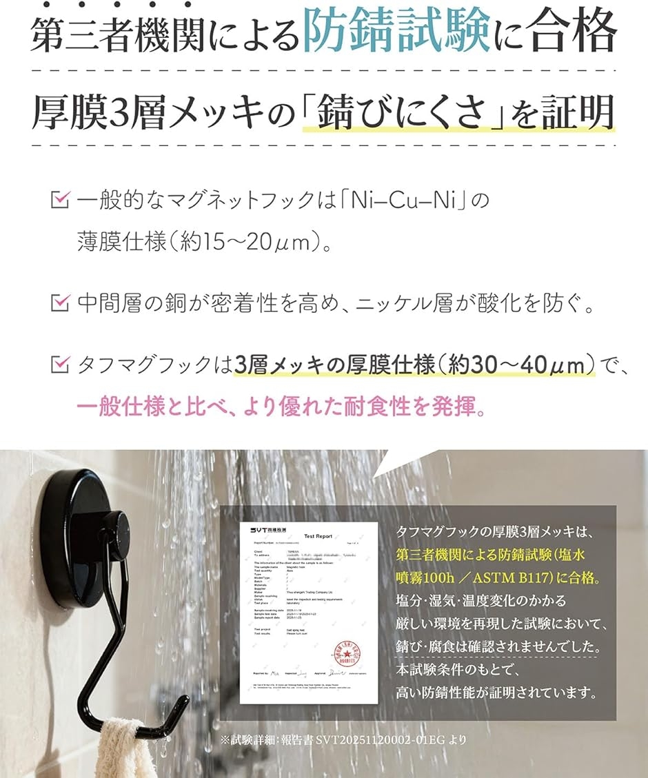 3個x36mm 強力マグネット 防錆加工Tough Mag Hook タフマグフック 垂直