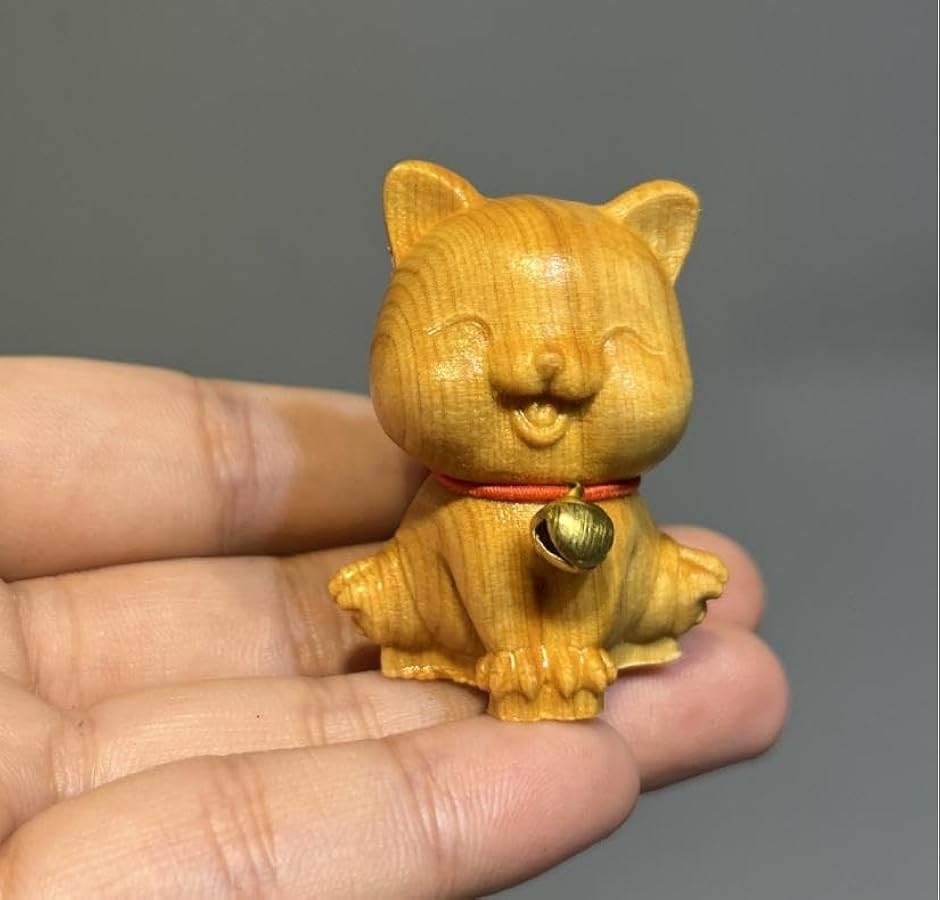 エンプティオ 木彫り ネコ 置き物 かわいい インテリア 小さい 木製