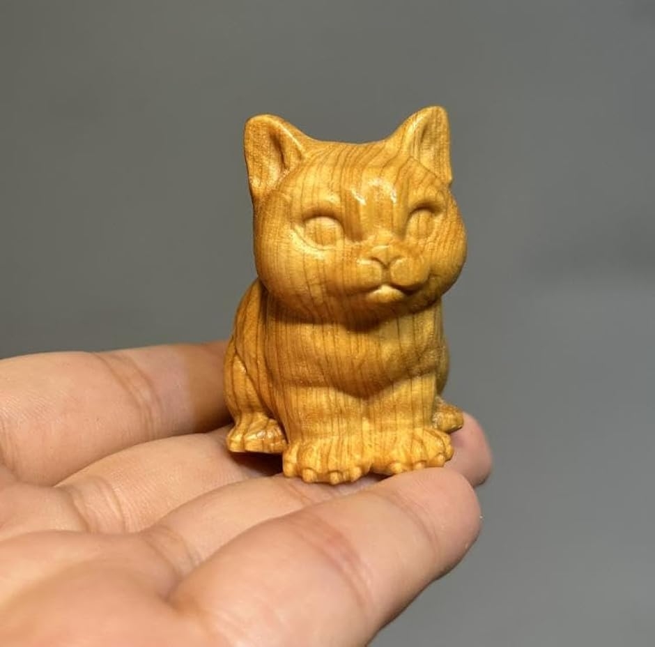 エンプティオ 木彫り ネコ 置き物 かわいい インテリア 小さい 木製