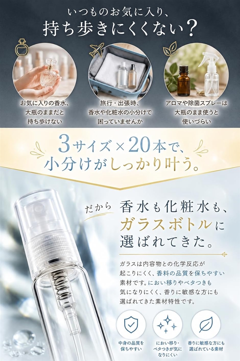 きめ細かいナノミスト噴射 スプレーボトル アトマイザー 香水 透明