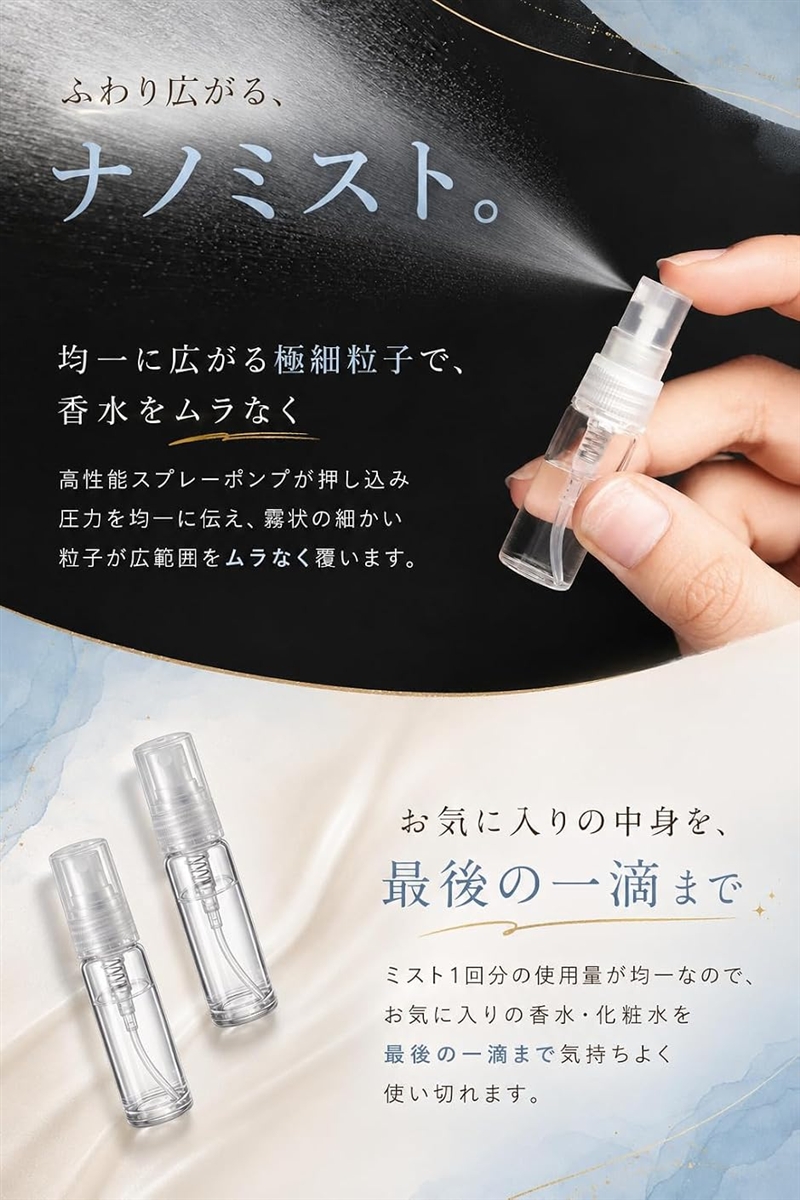 きめ細かいナノミスト噴射 スプレーボトル アトマイザー 香水 透明