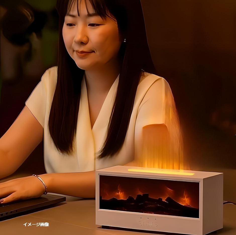 アロマディフューザー 卓上加湿器 ミニ 暖炉風LEDライト付き 超音波式
