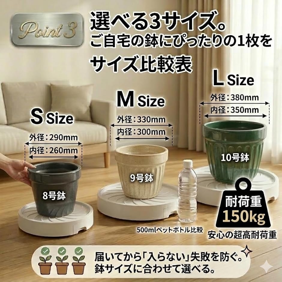 360度スムーズ回転キャスター鉢置き台 室内 貯水トレー付き重い鉢も