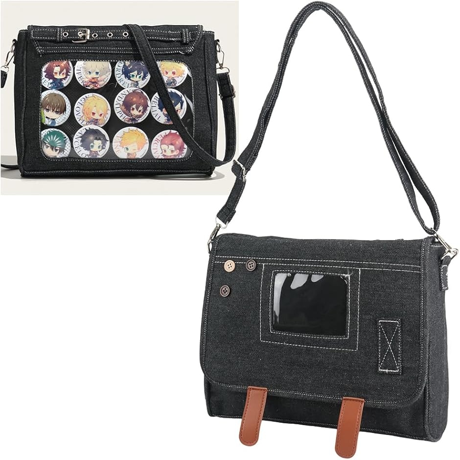 推し活用痛バッグ デニム製 両面仕様 クリア窓付き デコレーション 缶