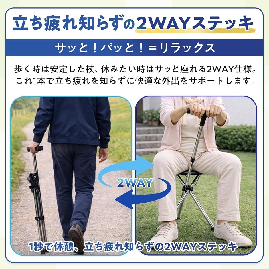 REG8STYLEステッキチェア 杖 椅子 2WAY 軽量 折りたたみ 座れる杖 三脚