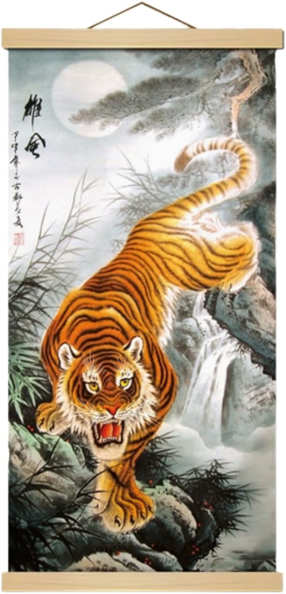 掛け軸、虎 壁掛け 和室インテリア 龍虎 日本画 虎掛け軸 絵画 虎 日本