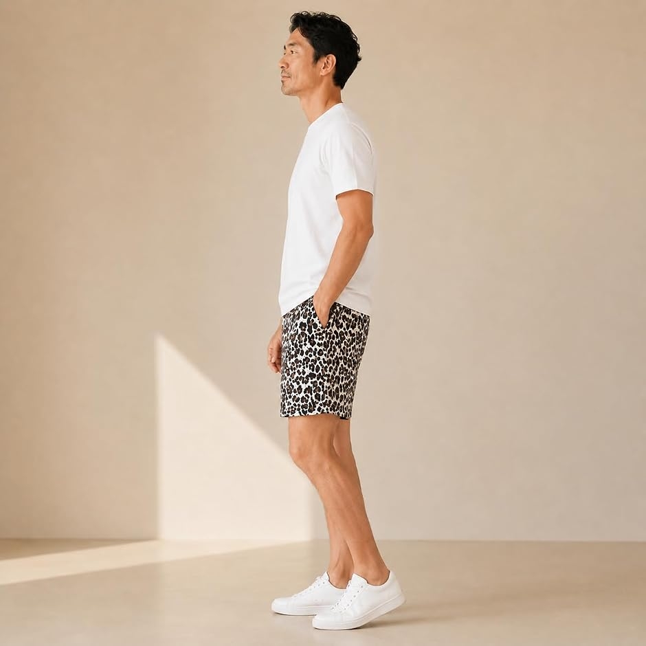 エンプティオ レオパード 柄入り ハーフパンツ 膝上 ヒョウ柄 ショート