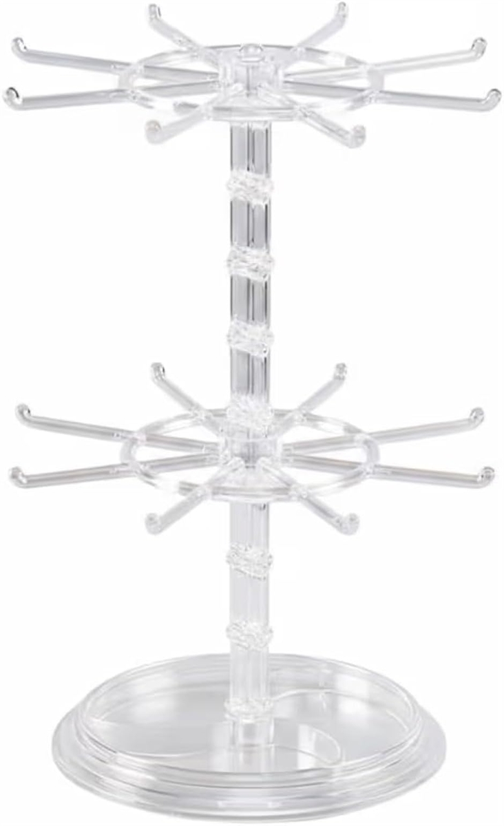 ｍ＆ｅｍ アクセサリースタンド アクリル製 2段 360度回転式 大容量 ピアス・ネックレス・指輪対応 卓上収納 (クリア)