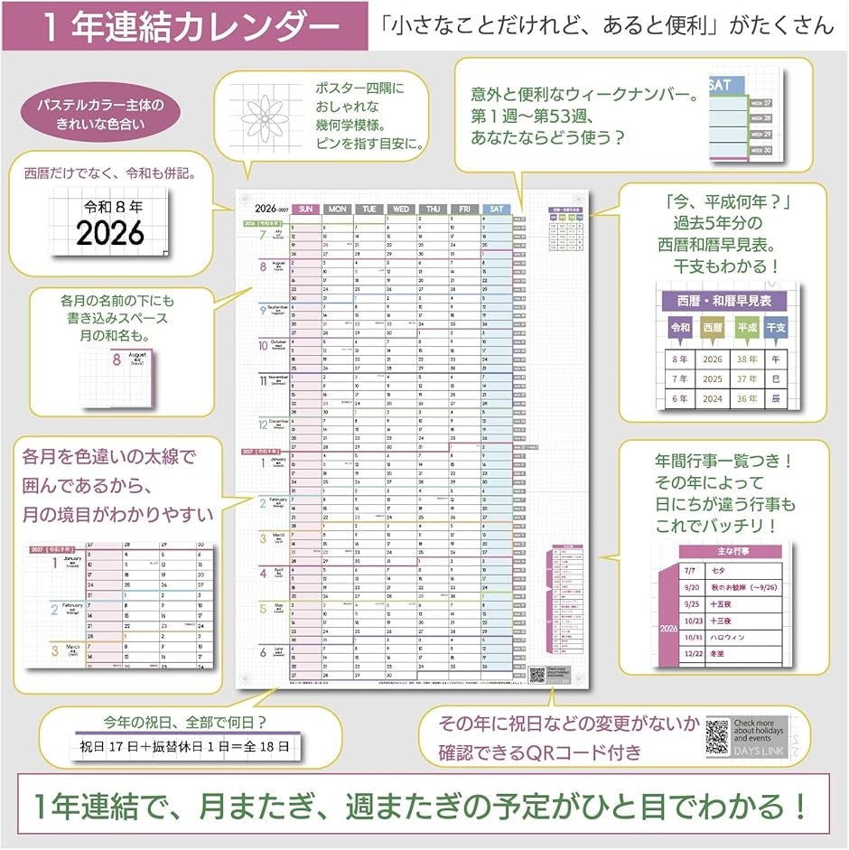 1年連結カレンダー A2 標準サイズ 1枚 2...の詳細画像3