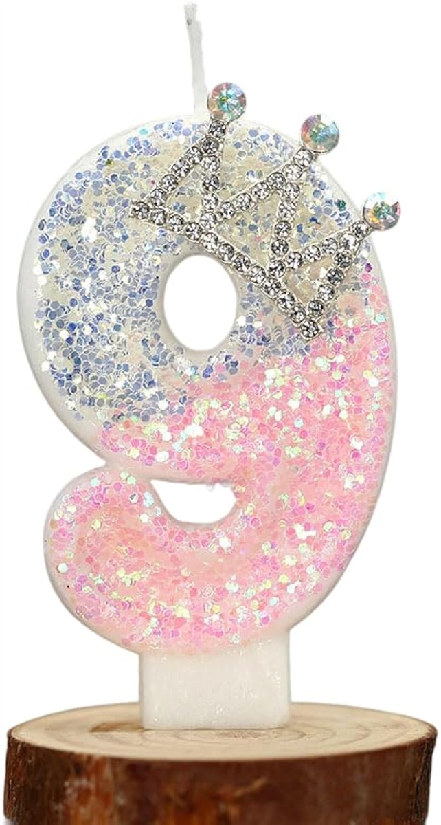 バースデー ナンバー キャンドル 誕生日 ロウソク 数字 誕生日ケーキ ラメ数字 (ブルーピンク,  数字：9)