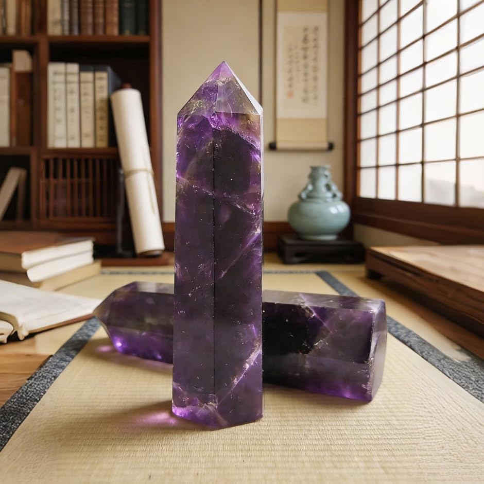 アメジス 天然水晶 紫水晶 六角柱 原石 クラスター (アメジストの六角