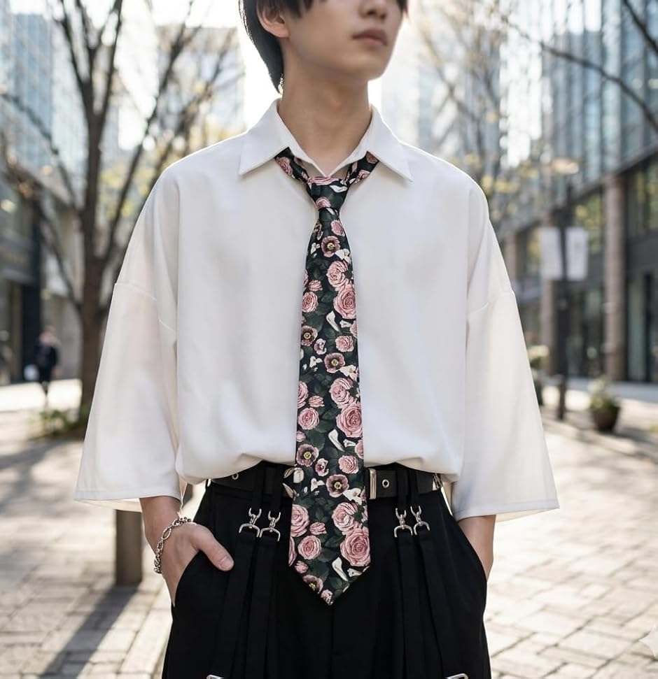 大人の薔薇ネクタイ 花柄 メンズ ローズ柄 フローラル ビジネス