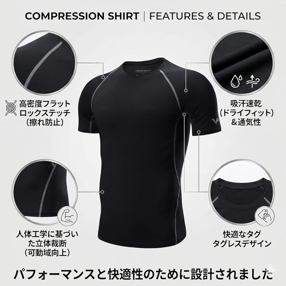 スポーツ Tシャツ メンズ 半袖 コンプレッションウェア 吸汗速乾 4WAY