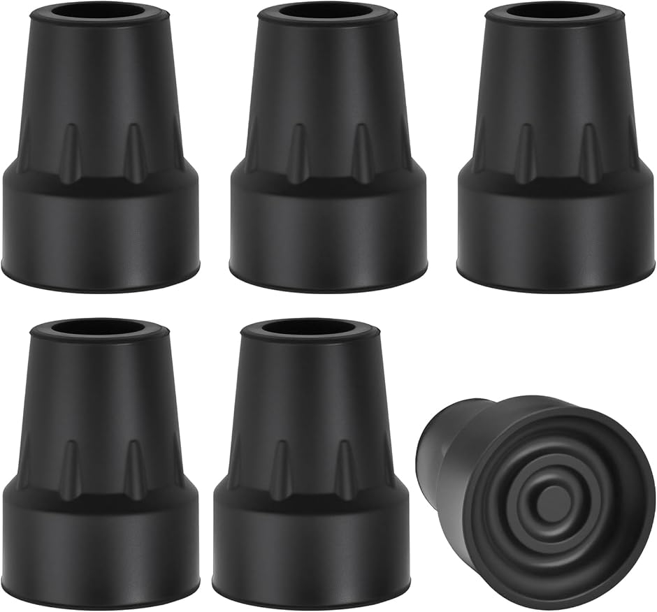 6個セット 交換用 杖先ゴム 7/8インチ 約22mm 耐摩耗滑り止め ゴムキャップ 松葉杖/歩行器/歩行ステッキ対応 (ブラック)
