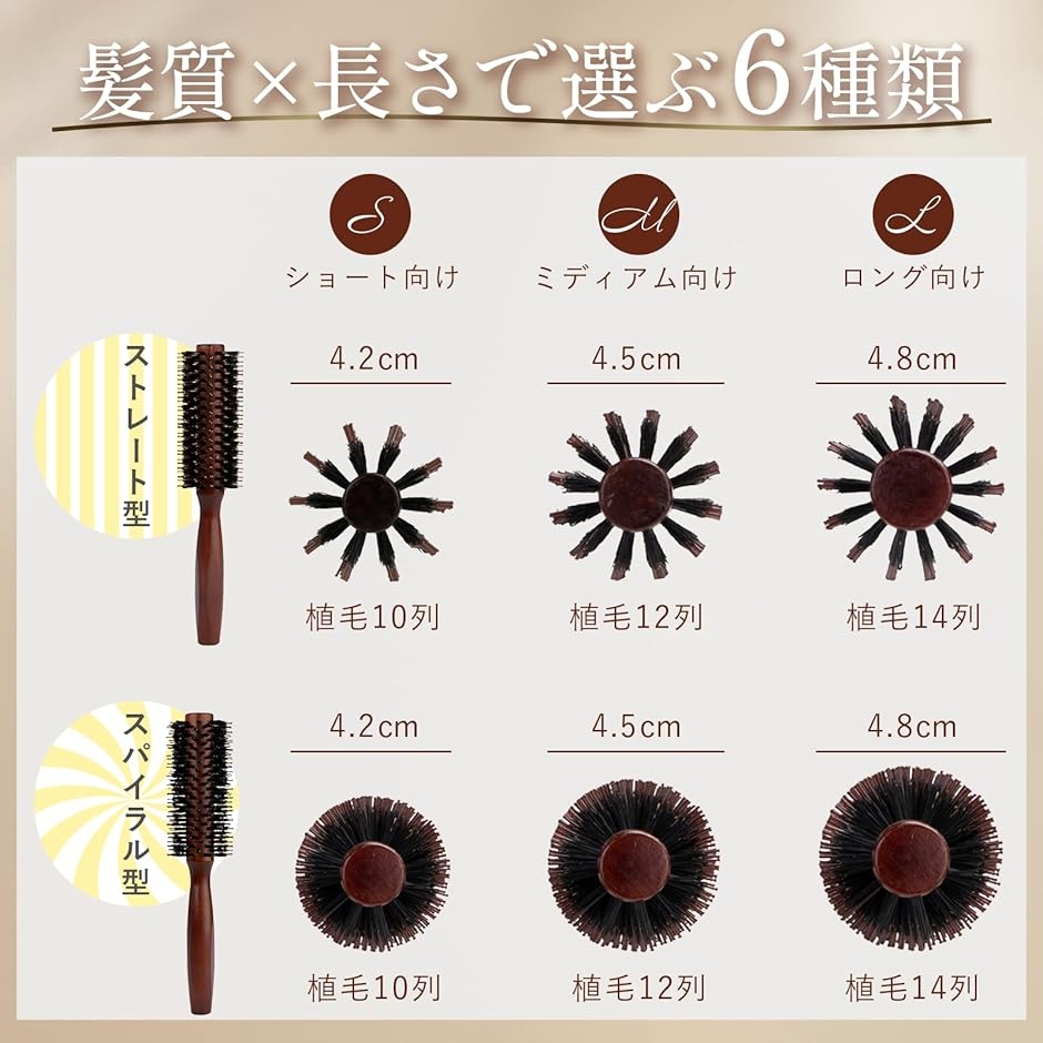 ヘアブラシ 豚毛 ロール 木製 カール ブロー...の詳細画像3