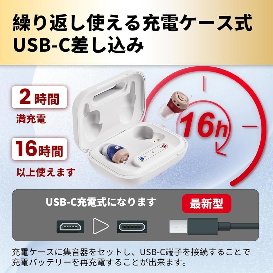 集音器 高齢者 しゅうおんき 最大16時間連続使用 充電ケース付き
