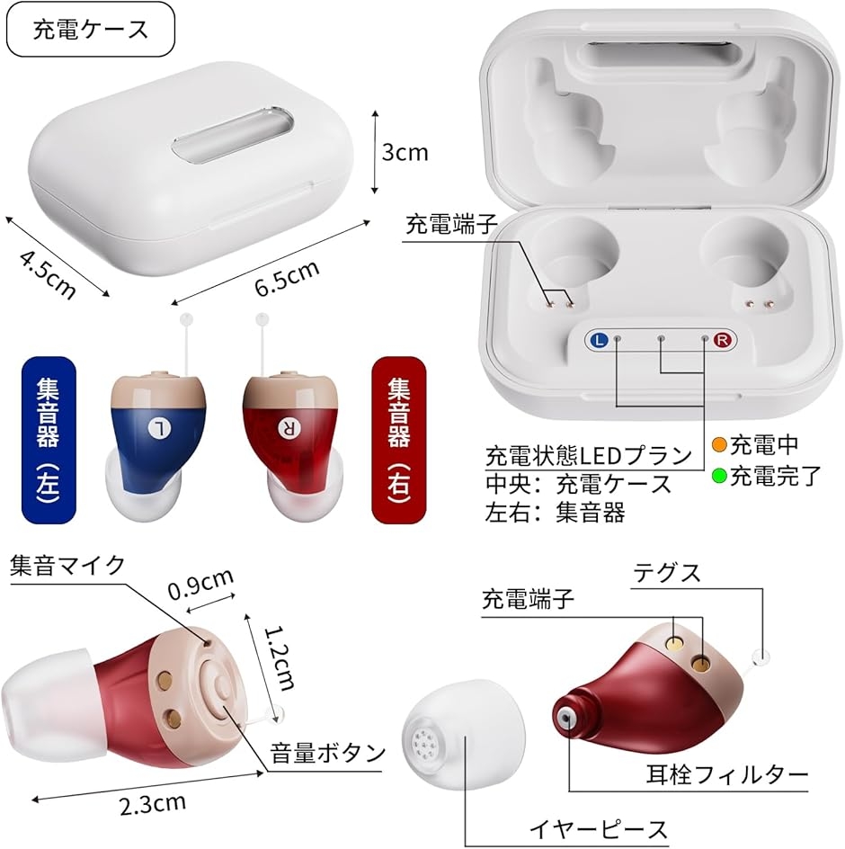 集音器 高齢者 しゅうおんき 最大16時間連続使用 充電ケース付き