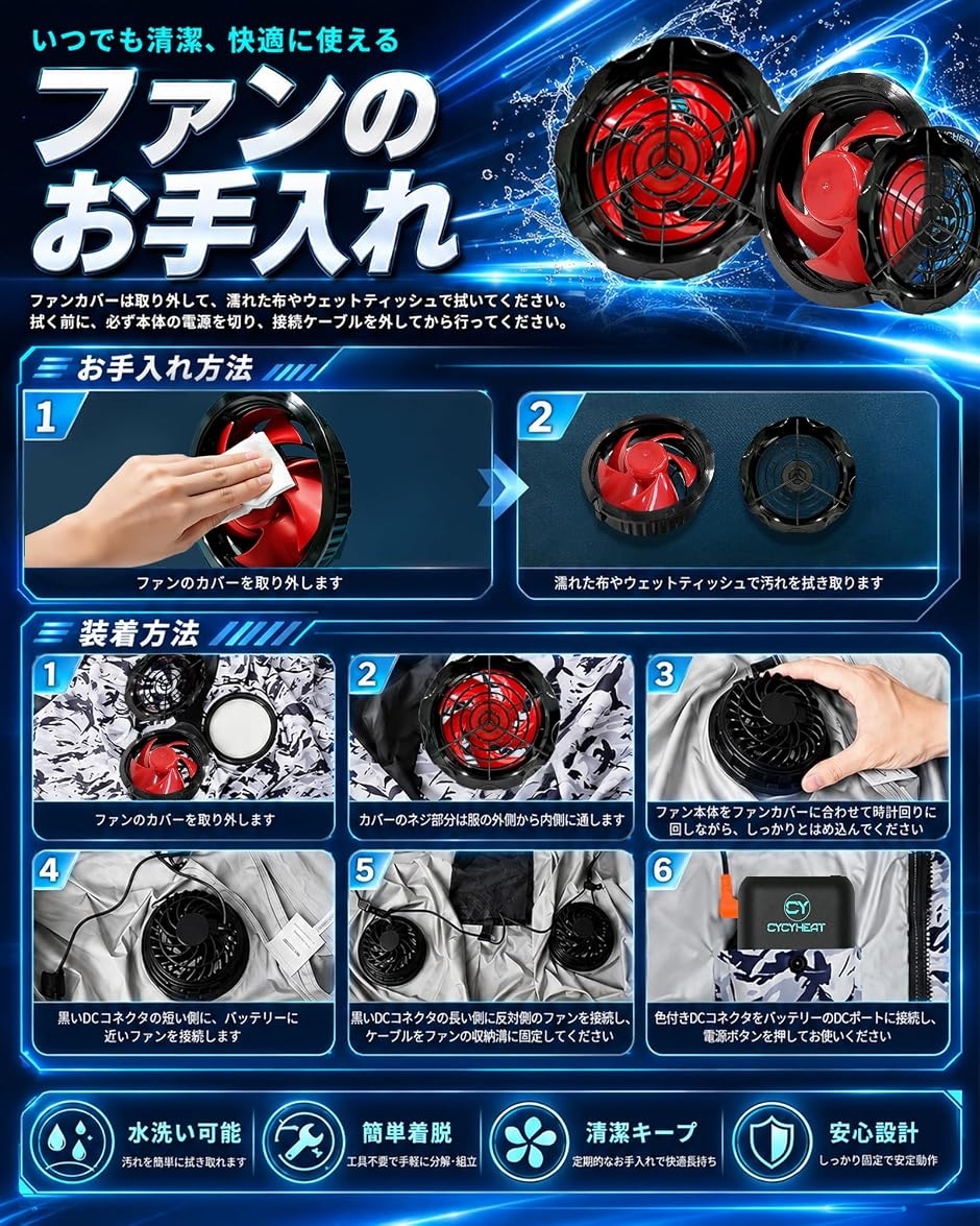 空調作業服 ファンバッテリーセット超高出力 超強風 21v 最大10時間