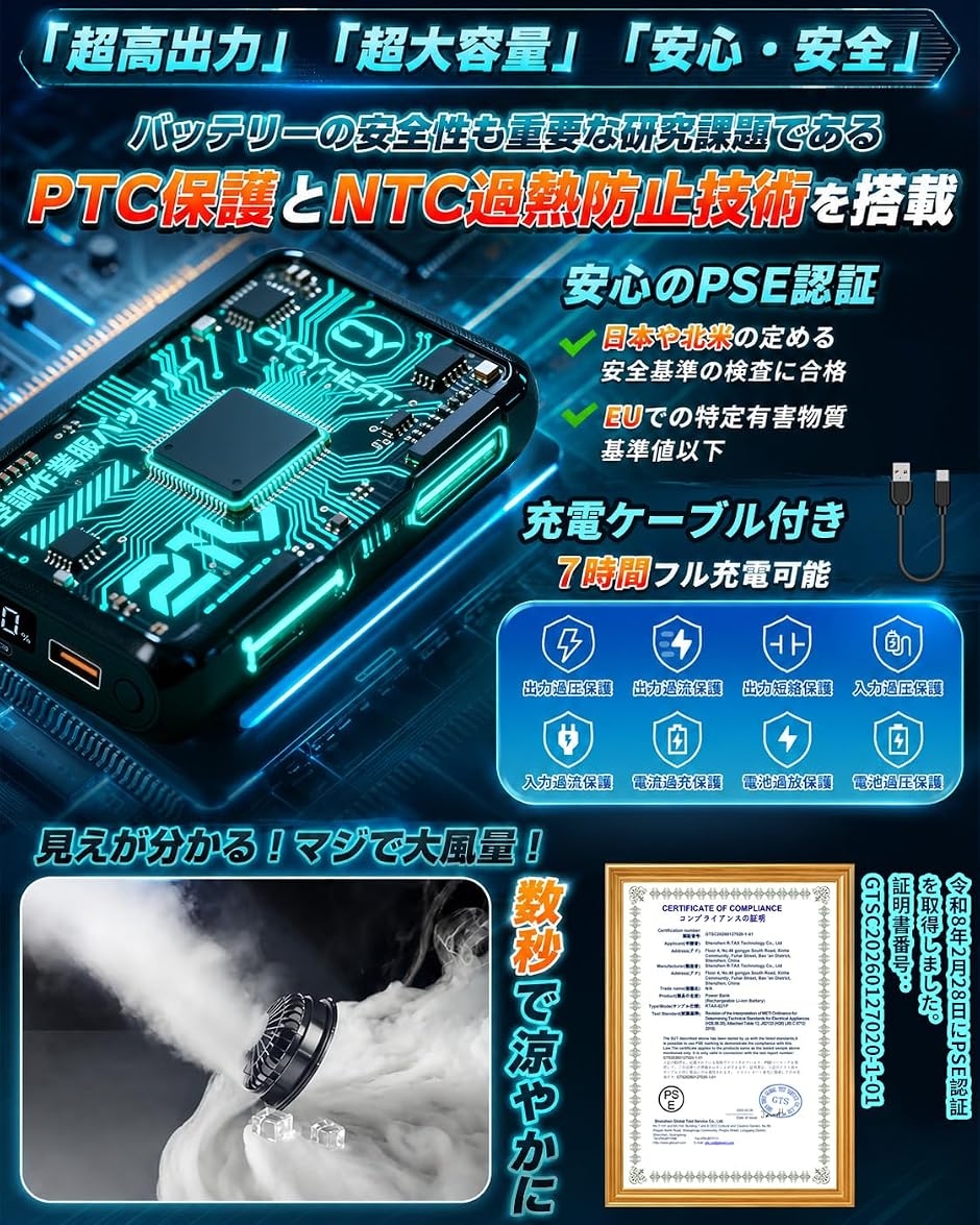 空調作業服 ファンバッテリーセット超高出力 超強風 21v 最大10時間