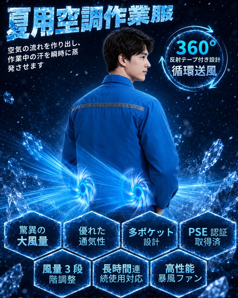 作業服長袖ファンバッテリーセット119L/s超大風量＆12V20000mAh