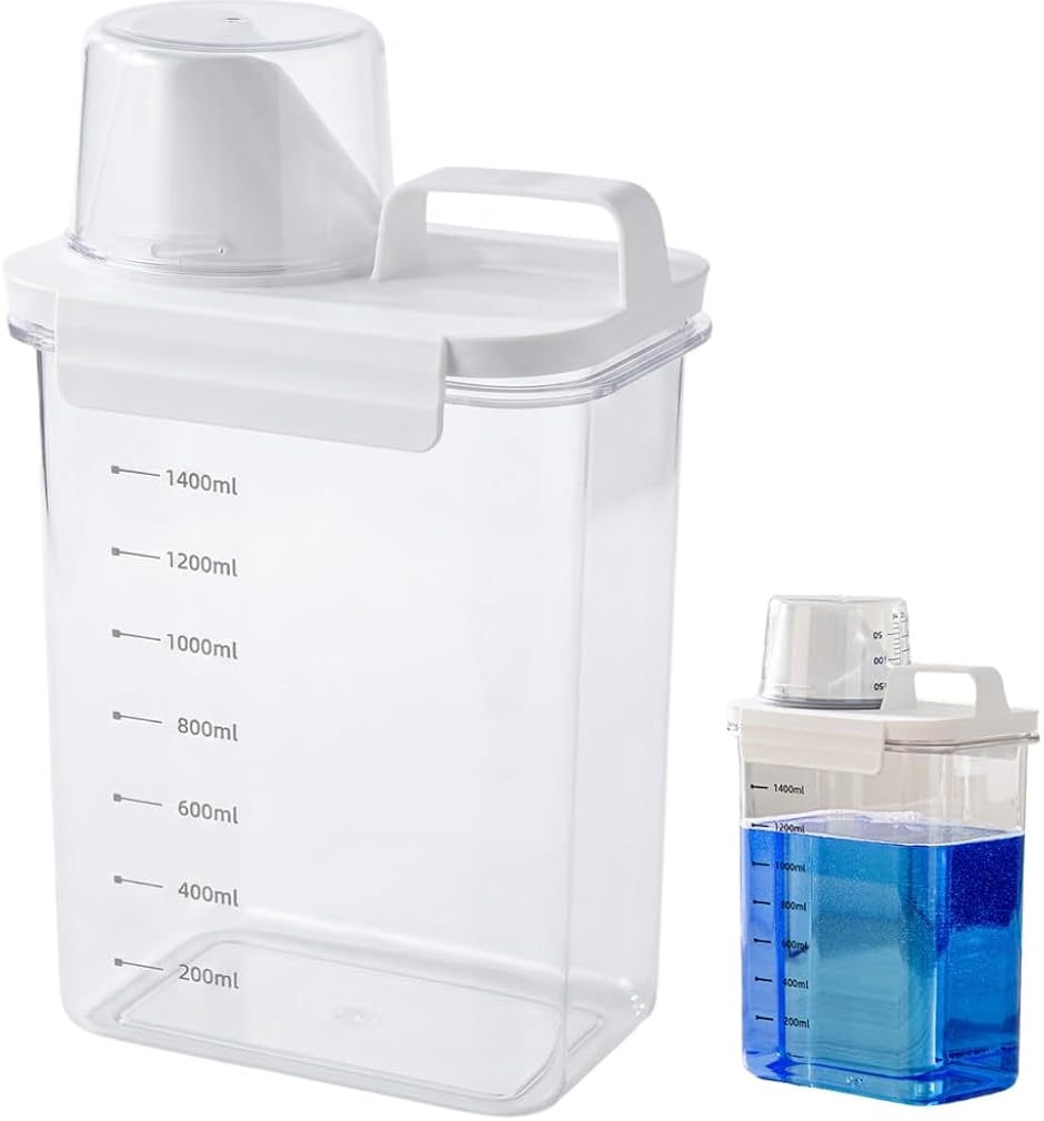 洗濯洗剤容器 粉末洗剤 ランドリーパウダー収納 キッチン収納 詰め替え 1800ml (ホワイト,  24cmx13cmx8cm)