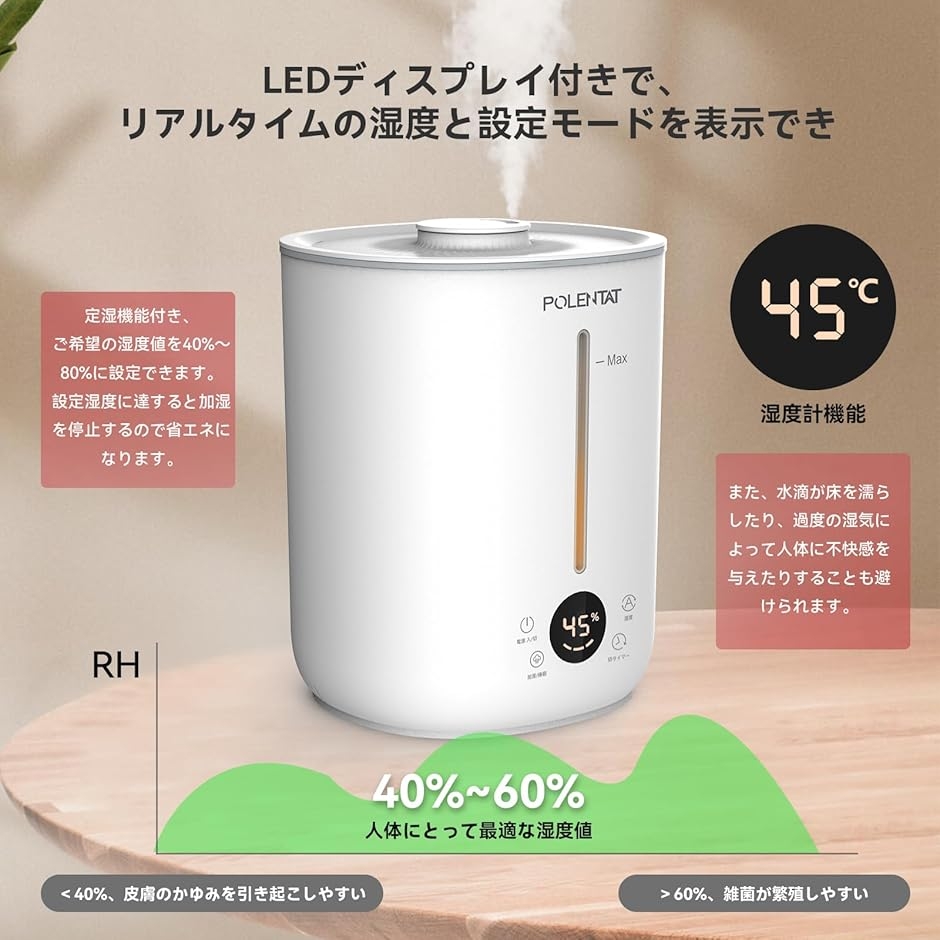 加湿器 タンク一体型 超音波式 大容量 2.8L 上から給水 絶対水漏れ