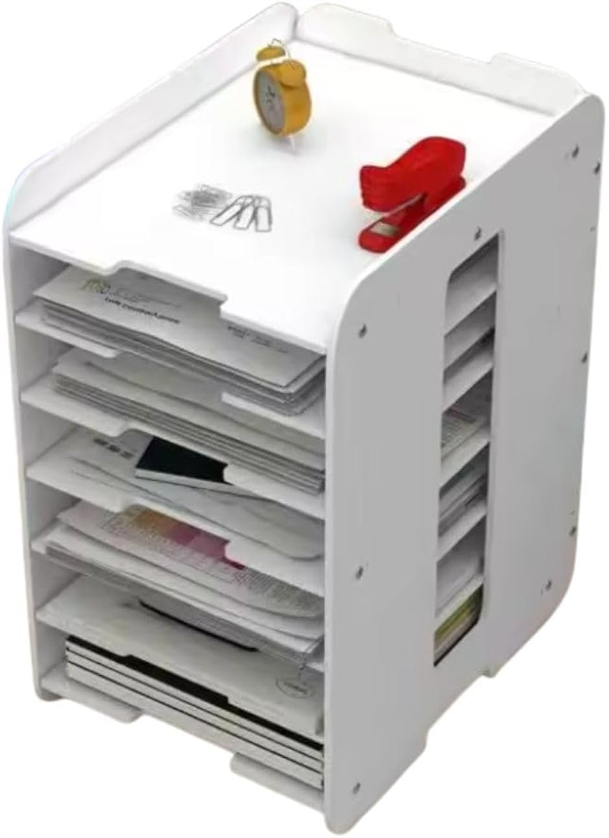 レターケース A4 縦型 卓上 書類収納 書類ケース ファイルラック 書類整理 デスク 書類棚 (ホワイト,  中)
