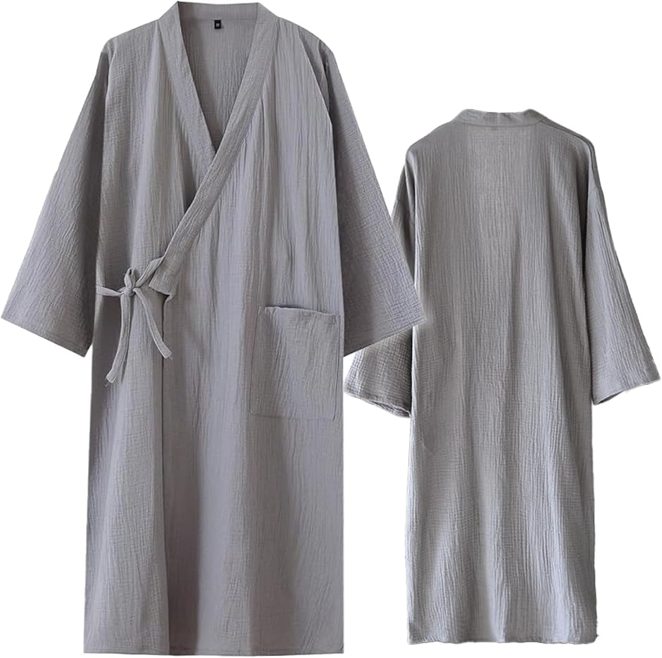 やさしさを上質に 介護パジャマ 入院着 前開きパジャマ 寝巻ガウン 素肌にやさしい 男女兼用 部屋着 Wガーゼ(グレー,  L)
