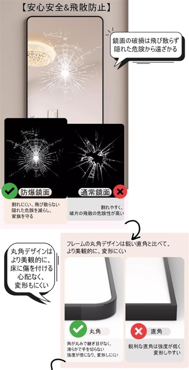 姿見鏡 全身鏡 大型 壁掛けミラー スタンド鏡 完成品 立てかけミラー