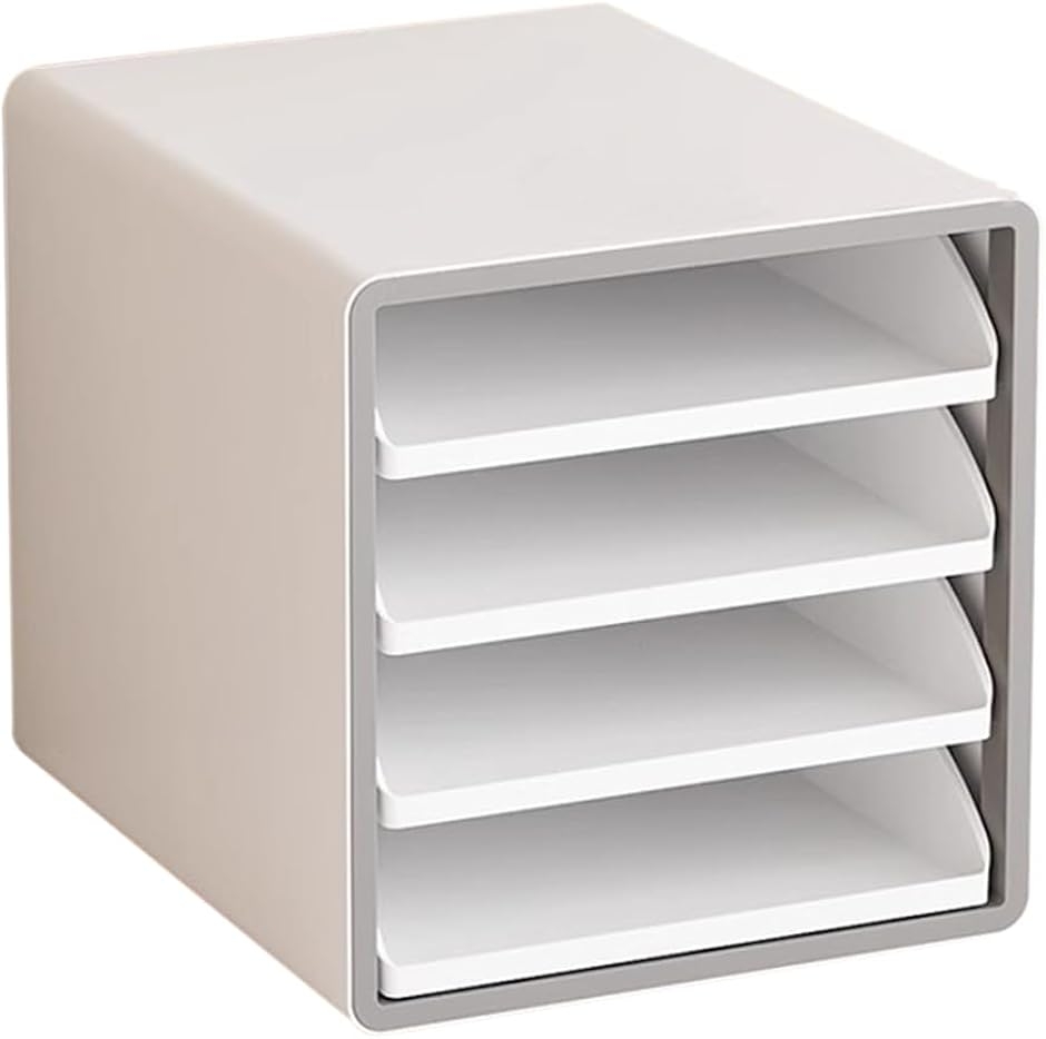 レターケース 卓上収納ラック A4対応 ファイルラック 4段 引き出し付き 机上収納ケース 書類トレー 多機能 小物入れ (オープン型)