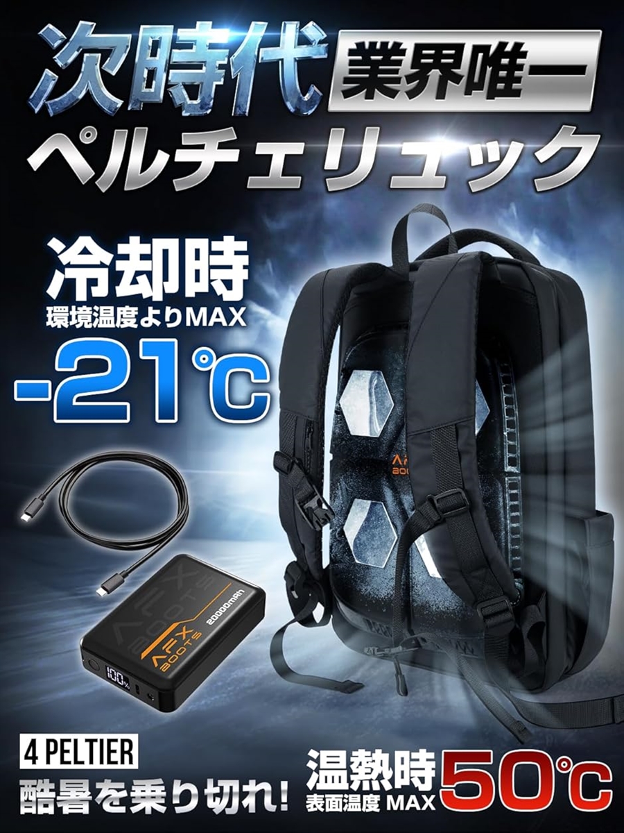 ペルチェ 冷却リュック 冷暖兼用 -21℃〜50℃温度調節可 20000mAh
