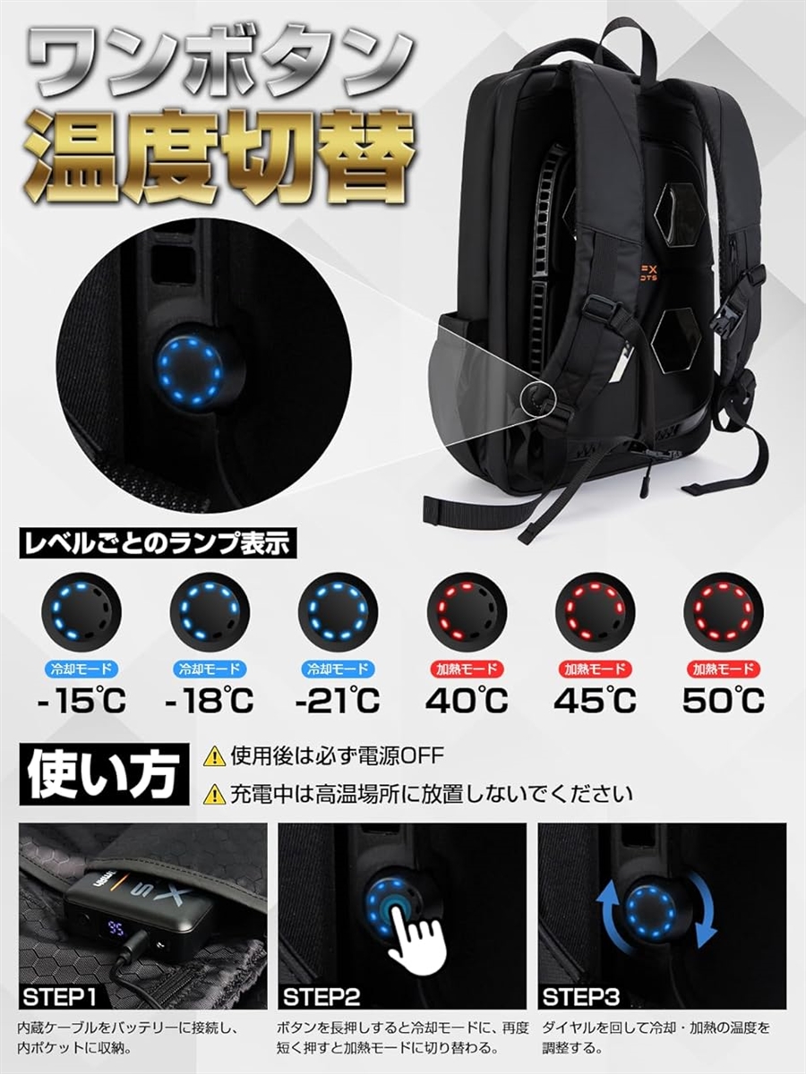 ペルチェ 冷却リュック 冷暖兼用 -21℃〜50℃温度調節可 20000mAh