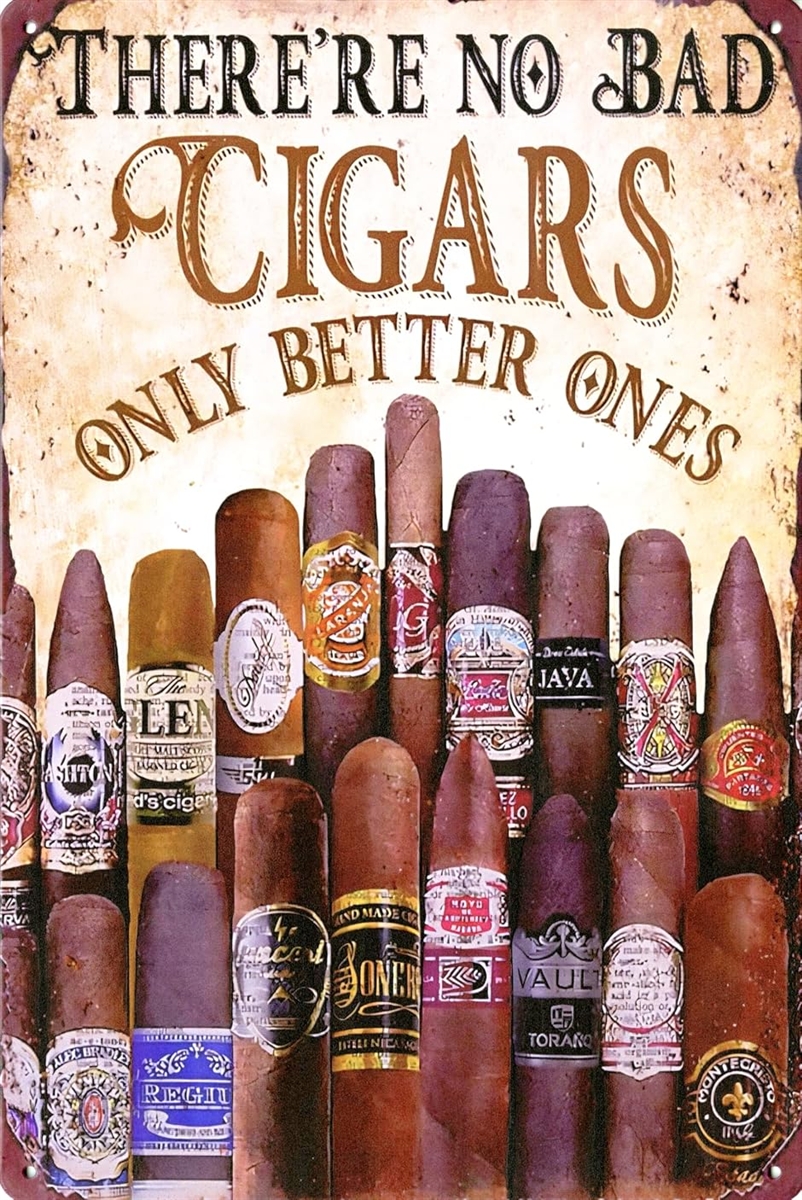ブリキ看板 レトロサイン 科学ポスター風 知識系デザイン (029-CIGARS/シガー 葉巻, 長さ30 cm x 幅20 cm)