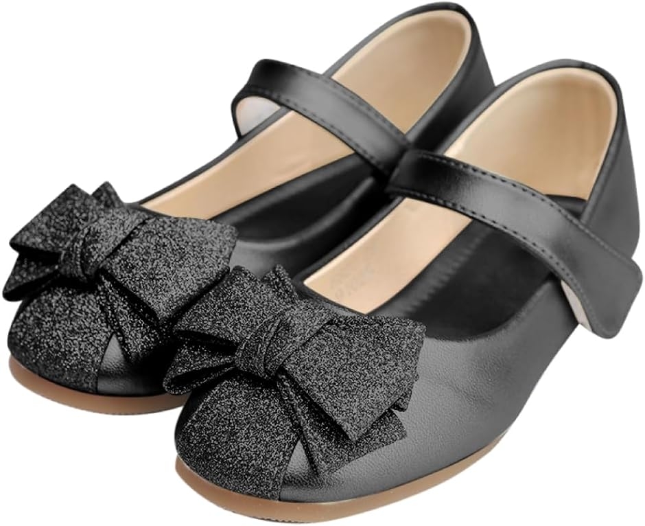 ガールズ フォーマル シューズ ドレス 子供靴 女の子 ピアノ 発表会 演奏会 結婚式 パーティー (ブラック,  18.0 cm)