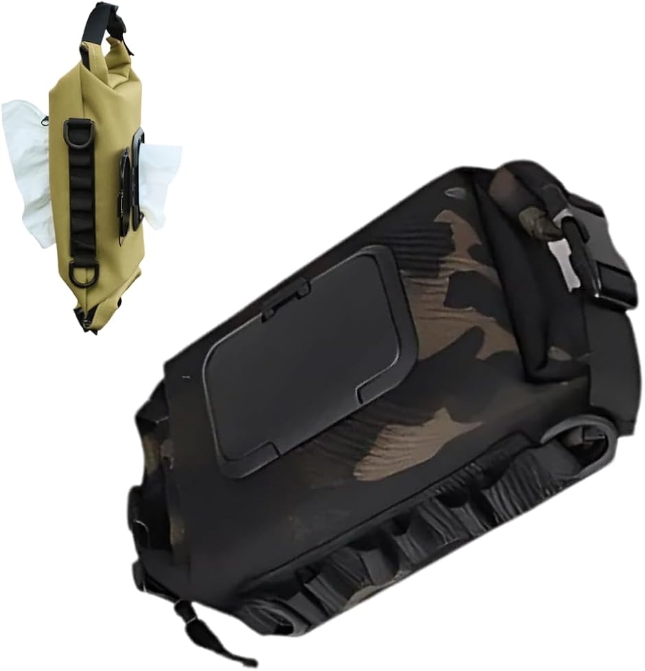 ウェットティッシュケース ポケットティッシュ ホルダー 2in1 乾湿両用ひとまとめ 両方 持ち運び 携帯 車 キャンプ(ブラック迷彩)