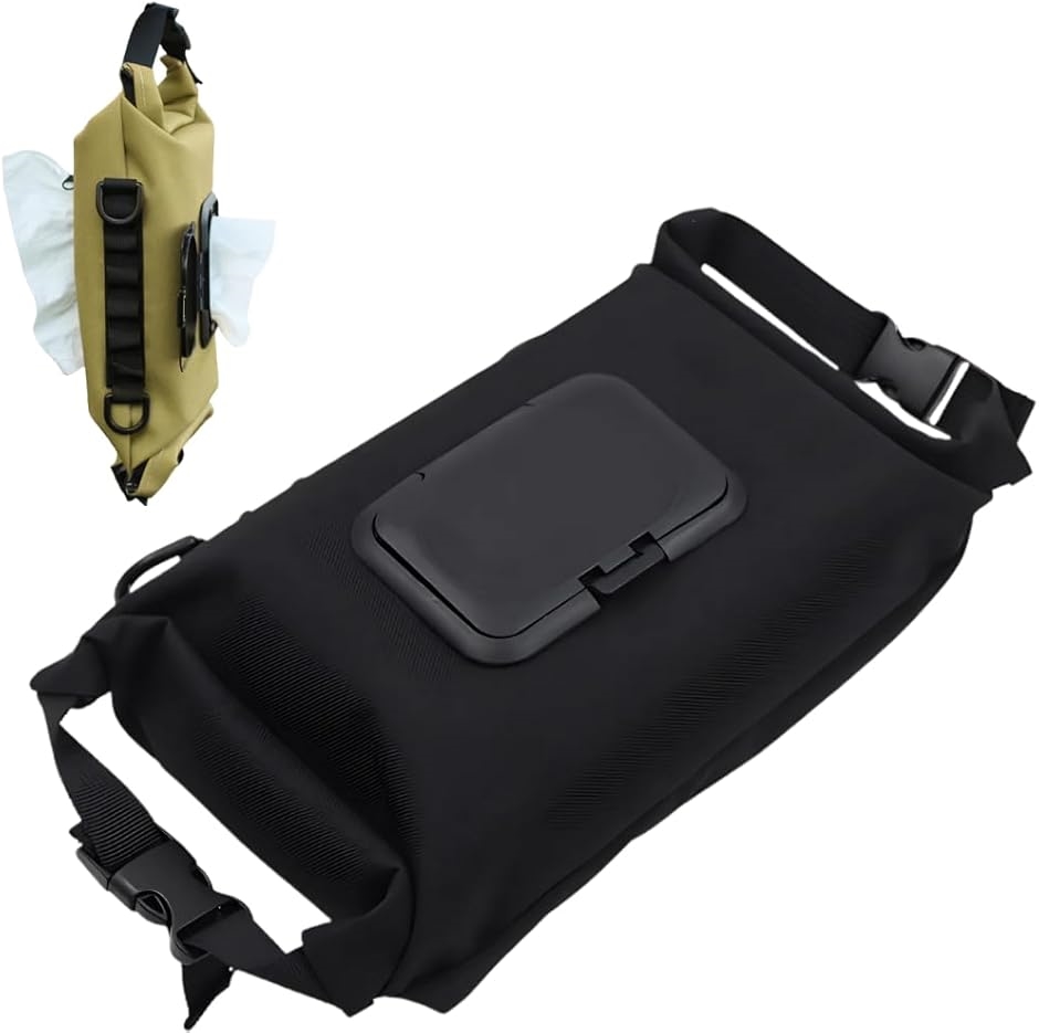 ウェットティッシュケース ポケットティッシュ ホルダー 2in1 乾湿両用ひとまとめ 両方 持ち運び 携帯 車 アウトドア(ブラック)