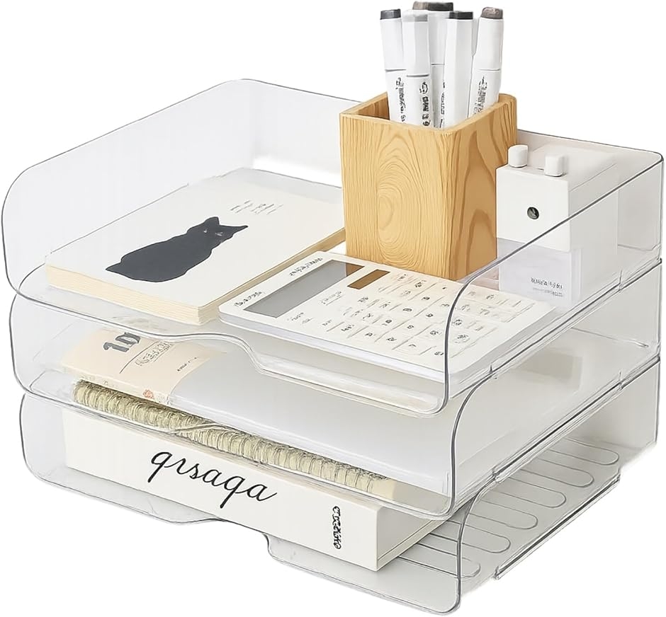 書類トレー A4 横長 レタートレー レターケース クリアケース 書類整理棚 透明 おしゃれ (クリア,  横長/3段セット)