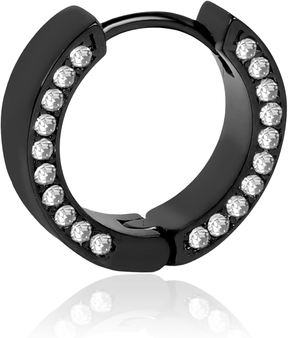 ピアス メンズ フープピアス つけっぱなし 金属アレルギー対応 サージカルステンレス リング 片耳 シルバー (黒xシルバー,  小)