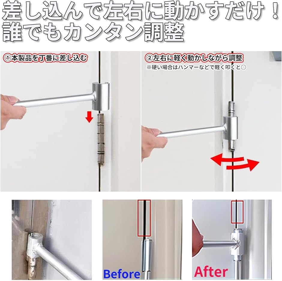 丁番起こし ドアヒンジ調整工具 メンテナンス用 静音設計 (シルバー