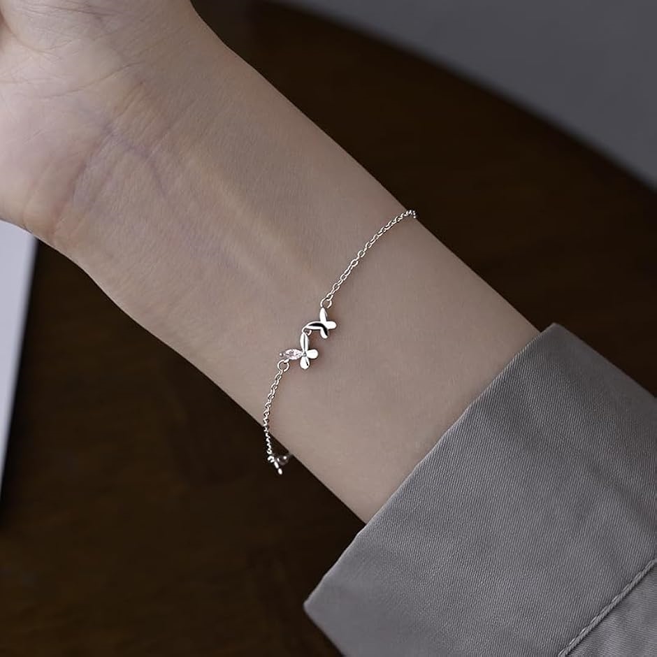 バタフライ ブレスレット レディース 小さめ 合金製 チェーン 花 蝶