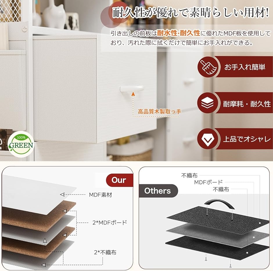 チェスト収納 タンス 棚付き 箪笥リビング収納チェスト LEDライト付き テレビボード MDM (ホワイト,  幅110x奥行30x高さ82cm)の画像
