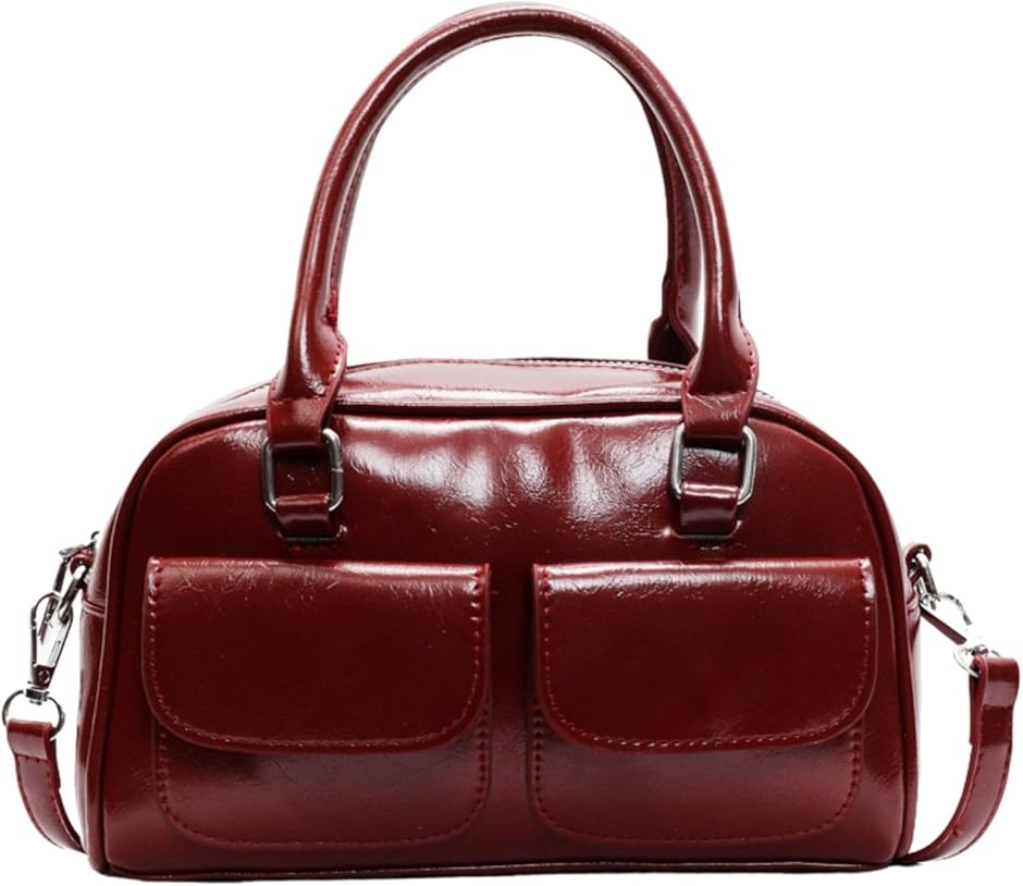 ダブルポケット ミニボストンバッグ ショルダー 横長バッグ レディース