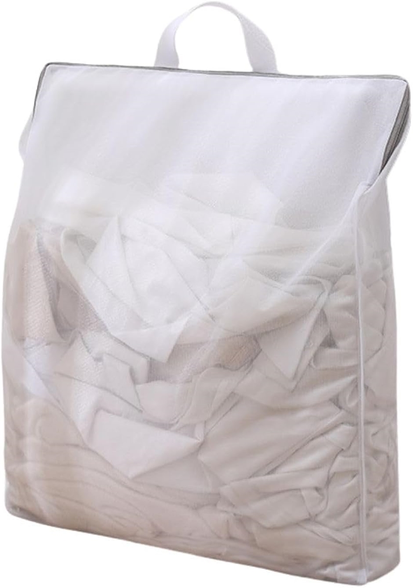 バック型 洗濯ネット 大容量 ランドリーネット 洗濯カゴ たくさん入る 大型 持ち手付(ホワイト,  50x40x10cm（1個）)